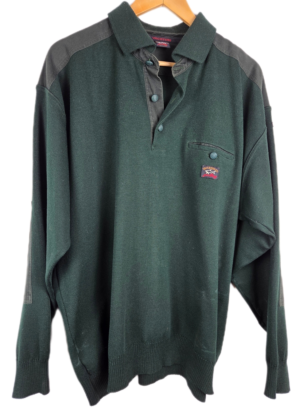 Vintage Paul & Shark Yachting Knit Polo Sweater / Forest Green Long Sleeve